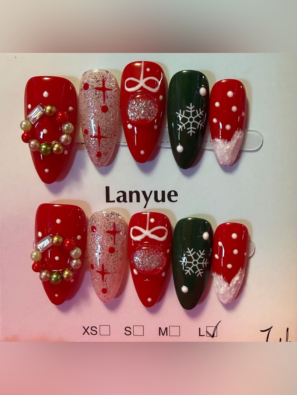 Holiday Red & Green Festive Press-On Nails